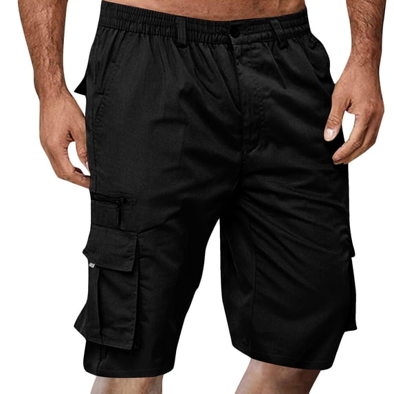 VV AVEORS Cargo Shorts For Men Below Knee Stretch Waist Bermuda Hiking Shorts Casual Trendy Workout Short With Multi Pockets Black L