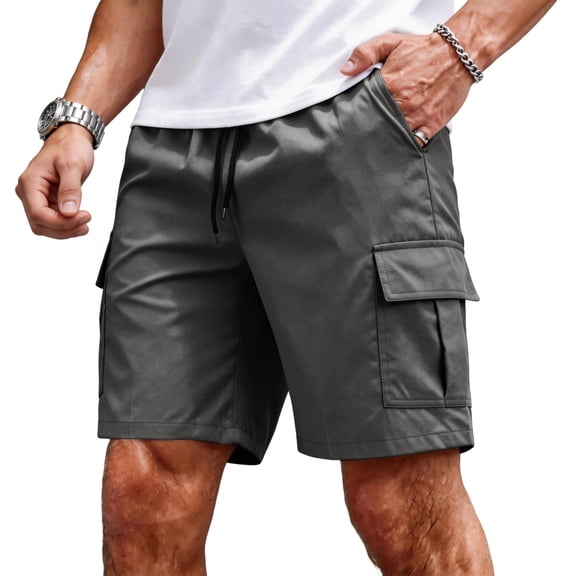 VV AVEORS Cargo Shorts For Men Stretch Pull-On Elastic Waist Drawstring Athletic Workout Gym Jogger Shorts With Multi Pockets Dark Gray L