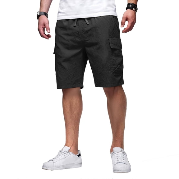 VV AVEORS Cargo Shorts For Men Summer Beach Casual Drawstring Elastic Waist Tactical Workout Gym Golf Shorts With Multi Pockets Black M