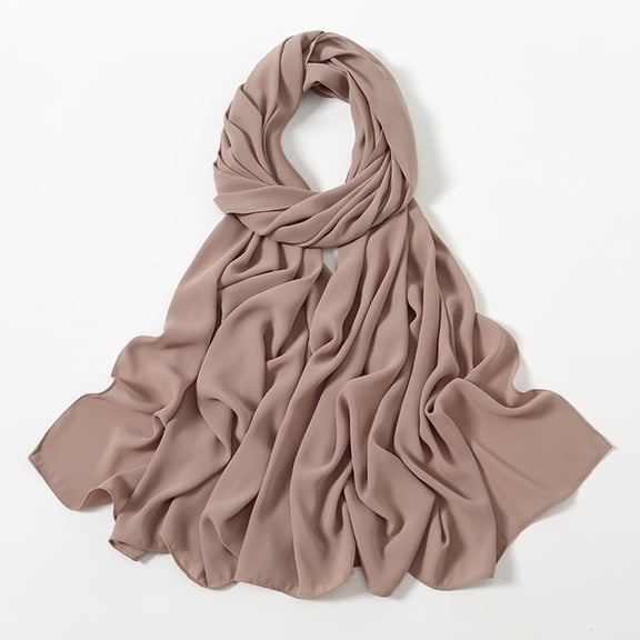 VV AVEORS Chiffon Scarf For Women Lightweight Breathable Soft Solid Hijab Scarf For Daily & Muslim Head Scarves Wraps Light Brown