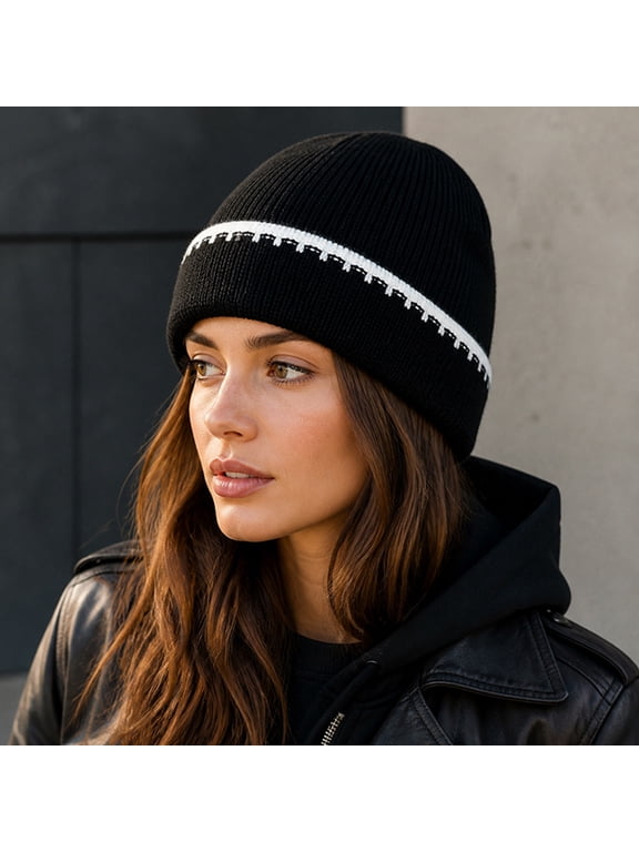 Cotton Ribbed Beanie For Men Women, Cuffed Watch Cap, Stretch Fit Soft Warm Knited Winter Hat Black One Size