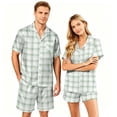 thumbnail image 1 of VV AVEORS Couple Matching Pajamas Sets Plaid Silk Short Sleeve Button Down Sleepwear Satin Pjs Shorts Set Soft Loungewear White S, 1 of 4