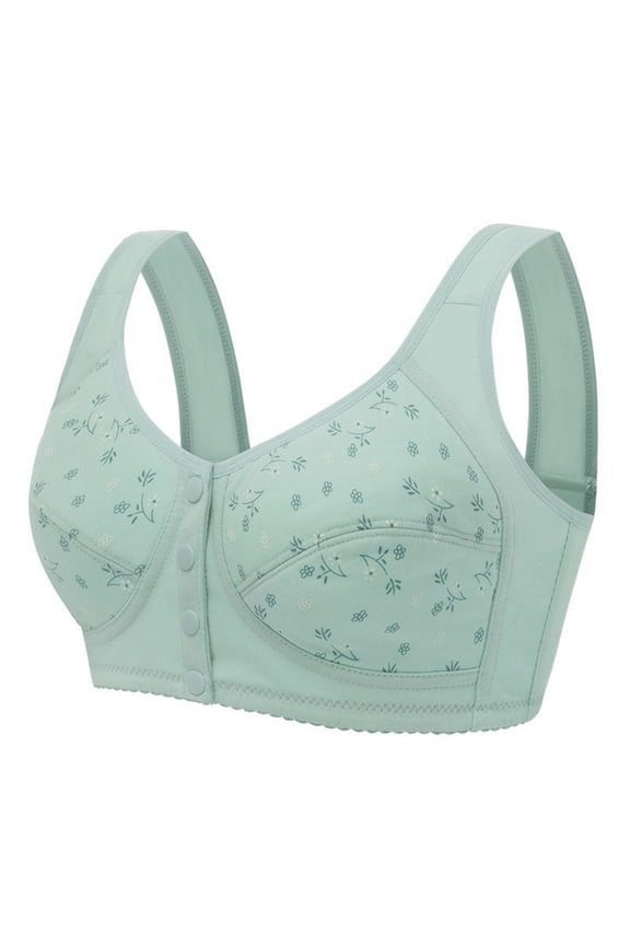 Daisy Bras For Older Women Front Closure Convenient Everyday Bras Buttons Comfortable No Underwire Gathering Bras Mint Green 40