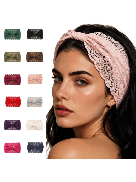 Floral Lace Headband for Women Accessories Stretchy Vintage Lace Make Up Headband Hairband Green One Size