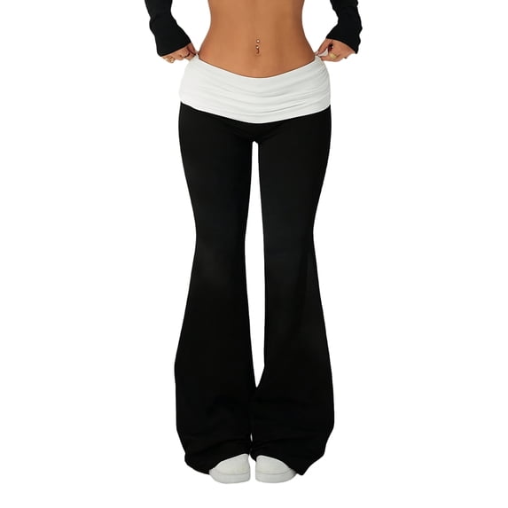 VV AVEORS Fold Over Flare Legging For Women Low Rise Wide Leg Yoga Pants Foldover Bell Bottoms Y2K Cute Sweatpants Multicolor L