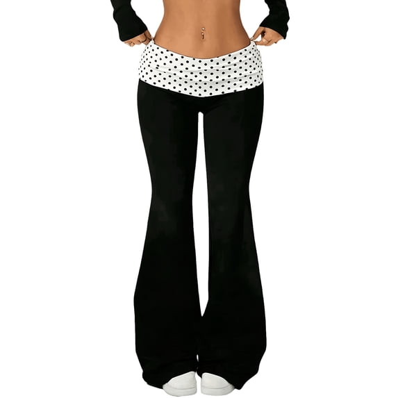 VV AVEORS Fold Over Flare Legging For Women Low Rise Wide Leg Yoga Pants Foldover Bell Bottoms Y2K Cute Sweatpants White M