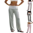 thumbnail image 1 of VV AVEORS Fold Over Pants Women Y2K Low Rise Bell Bottoms Yoga Pants Summer Beach Wide Leg Foldover Pants Casual Lounge Flare Leggings Black S, 1 of 6