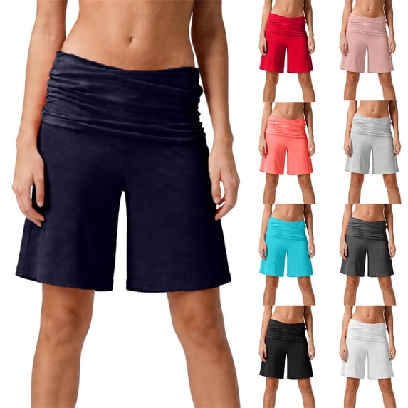 VV AVEORS Foldover Shorts For Women Wide Leg Low Rise Knee Length Cropped Pants Flowy Capri Yoga Casual Lounge Leggings Red XL