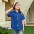thumbnail image 1 of VV AVEORS Girls Button Down Shirts Kids Short Sleeve Dress Shirts School Uniform Blouse Loose Fit Tops Blue 120, 1 of 5