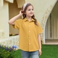 thumbnail image 1 of VV AVEORS Girls Button Down Shirts Kids Short Sleeve Dress Shirts School Uniform Blouse Loose Fit Tops Yellow 130, 1 of 5
