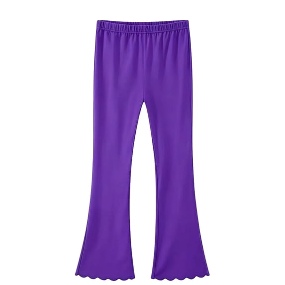 VV AVEORS Girls Flare Leggings Mid Waisted Bell Bottom Yoga Pants Fleece Ruffle Trim Bootcut Pant Dark Purple 120