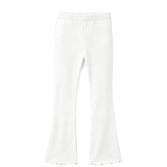 VV AVEORS Girls Flare Leggings Mid Waisted Bell Bottom Yoga Pants Fleece Ruffle Trim Bootcut Pant White 150