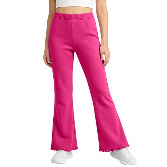 VV AVEORS Girls Flare Leggings School Uniform Pants For Teen Girls Bell Bottoms Ruffle Trim Bootcut Pant Hot Pink 170