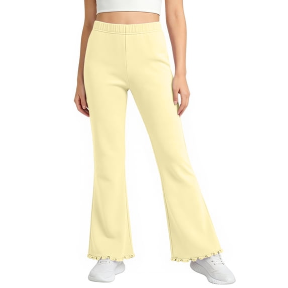 VV AVEORS Girls Flare Leggings School Uniform Pants For Teen Girls Bell Bottoms Ruffle Trim Bootcut Pant Yellow 160