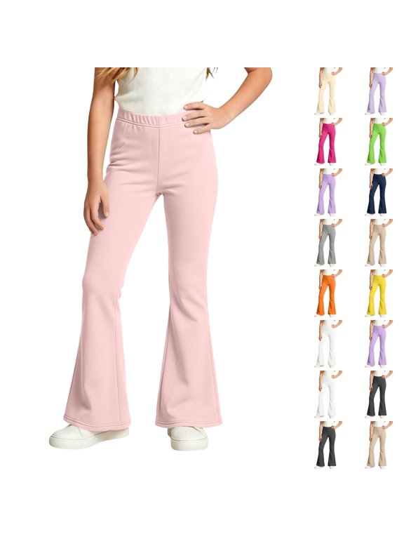 Girls Fleece Lined Flare Leggings Elastic Waist Stretchy Yoga Pants Dance Trousers for Kids 3-15 Years Pink 120