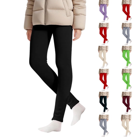 VV AVEORS Girls' Fleece Lined Leggings Warm Pants for Kids Elastic Waist Soft Underwear Pants Black 110