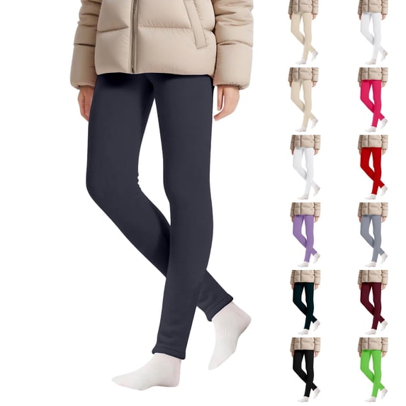 VV AVEORS Girls' Fleece Lined Leggings Warm Pants for Kids Elastic Waist Soft Underwear Pants Dark Gray 100