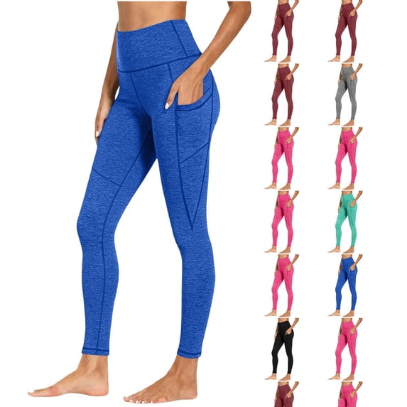 VV AVEORS Gym Leggings With Pockets For Women Stretch Active Yoga Pants Compression Tummy Control Leggings Soft Tights Blue 2XL