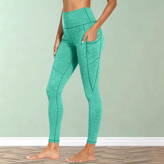 VV AVEORS High Waisted Yoga Pants For Women Stretchy Tummy Control Leggings Quick Dry Soft Gym Workout Running Pant With Pocket Cyan L