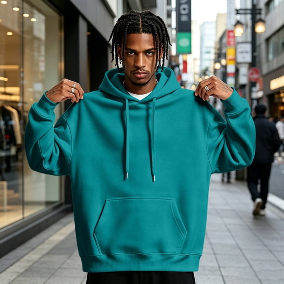 VV AVEORS Hoodies For Men Casual Cotton Essentials Hoodie Pullover Long Sleeve Fleece Drawstring Hooded Sweatshirts With Kanga Pocket Turquoise S