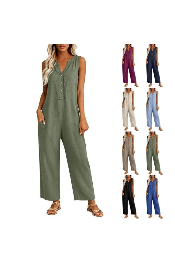 Jumpsuits For Women Dressy Summer 2026 Wide Leg Boho Rompers Casual Plus Size Beach Overalls With Pockets Travel Vacation Clothes Navy L