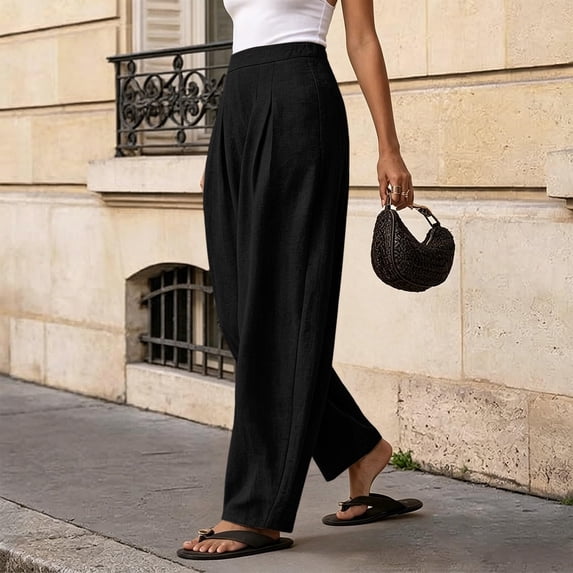 VV AVEORS Linen Barrel Pants Women Wide Leg High Waisted Balloon Pants Cotton Casual Summer Beach Travel Boho Baggy Palazzo Trousers Black 2XL