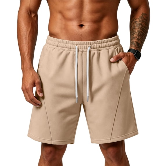 VV AVEORS Men'S Baggy Sweat Shorts Cotton Athletic Short Workout Gym Lounge Shorts Drawstring Relaxed Fit Short With Pockets Khaki XL