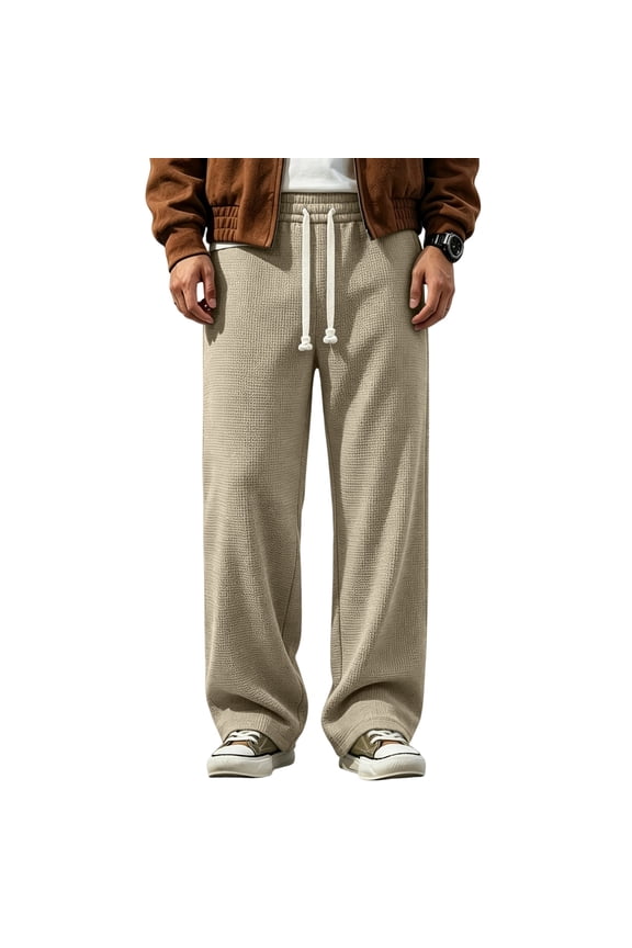 Men'S Baggy Waffle Sweatpants Open Bottom Loose Casual Workout Hiking Jogger Sweatpants For Men With Pockets Khaki S