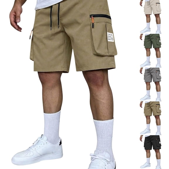 VV AVEORS Men'S Cargo Shorts Summer High Waisted Casual Work Bermuda Shorts Lightweight Gym Workout Athletic Short With Pockets Khaki XL
