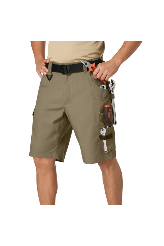 Men'S Cargo Work Shorts Ripstop Tactical Tool Shorts For Outdoor Hiking Fishing With Multi Pockets(No Belt) Khaki L