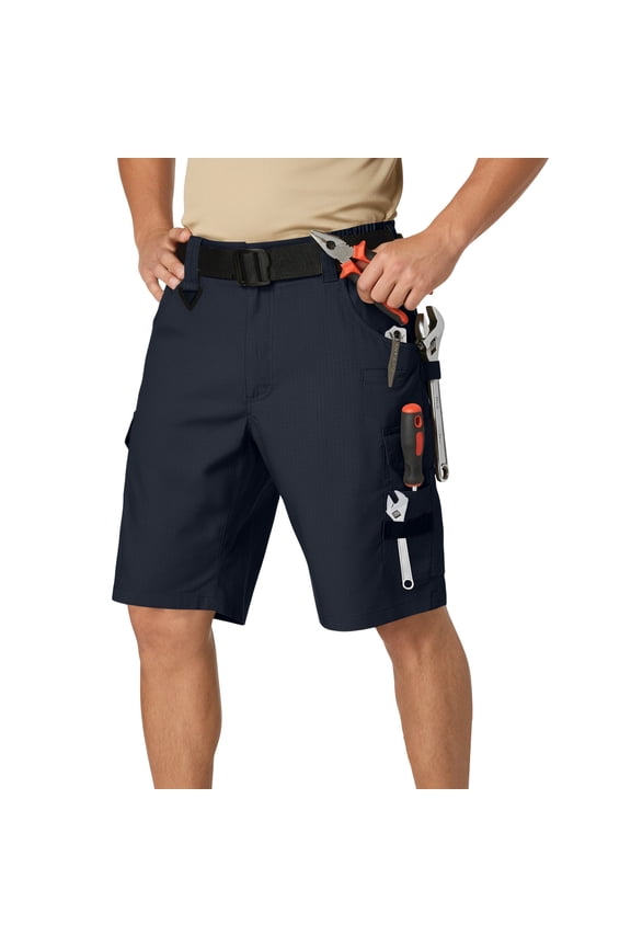 Men'S Cargo Work Shorts Ripstop Tactical Tool Shorts For Outdoor Hiking Fishing With Multi Pockets(No Belt) Navy S