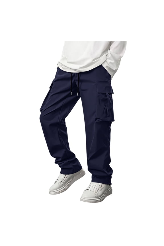Men'S Casual Cargo Pants With Drawstring Hems Elastic Waist Workout Pants Outdoor Hiking Tactical Sweatpants With Pockets Navy S