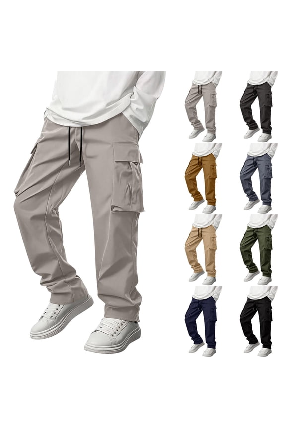 Men'S Casual Cargo Pants Workout Joggers Stretch Lightweight Sweatpants Hiking Drawstring Tactical Pants With Multi Pockets Camel S