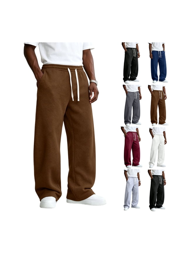 Men'S Fleece Baggy Sweatpants Wide Leg Barrel Sweat Pants Lightweight Travel Pants Open Bottom Streetwear With Pockets White M