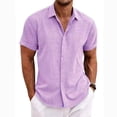 thumbnail image 1 of VV AVEORS Men'S Linen Short Sleeve Button Down Shirt Lightweight Breathable Business Casual Shirts Summer Beach Wedding Guest Tops Purple L, 1 of 4