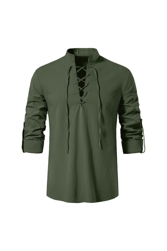 Men'S Retro Lace Up Shirts For Renaissance Medieval Gothic Steampunk Long Sleeve Summer Shirts Army Green XL