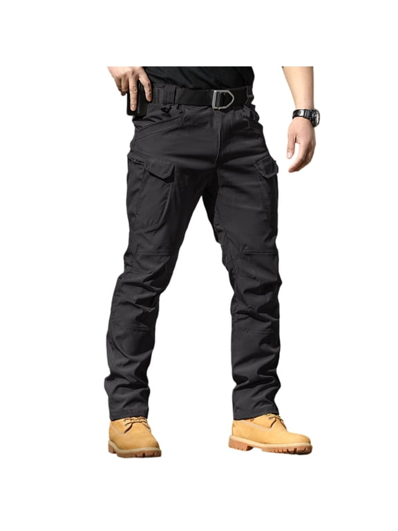 Men'S Stretch Tactical Pants, Waterproof Ripstop Cargo Pants Hiking Pants, Lightweight Casual Outdoor Work Trousers With Pockets Black S