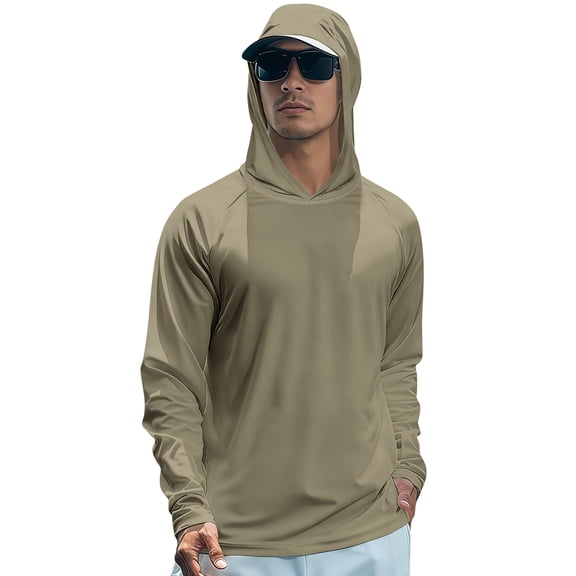 VV AVEORS Men'S Sun Protection Shirt Long Sleeve Fishing Shirt Hoodie Summer Running Hiking Hooded Rash Guard With Thumbhole Army Green L