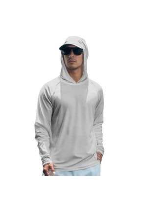 Men'S Sun Protection Shirt Long Sleeve Fishing Shirt Hoodie Summer Running Hiking Hooded Rash Guard With Thumbhole Light Gray L