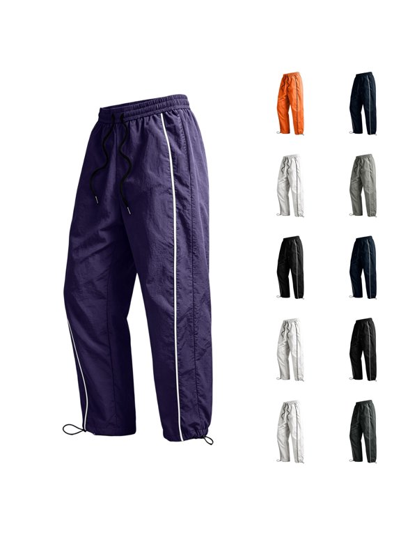 Mens Baggy Track Pants Parachute Sweatpants Quick Dry Open Bottom Joggers Wide Leg Trousers Elastic Waist Y2K Gym Hiking Daily Wear Purple M