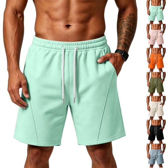 VV AVEORS Mens Bermuda Athletic Shorts Cotton Casual Sweat Shorts With Pockets Drawstring Knee Length Wide Leg Pants Orange 2XL