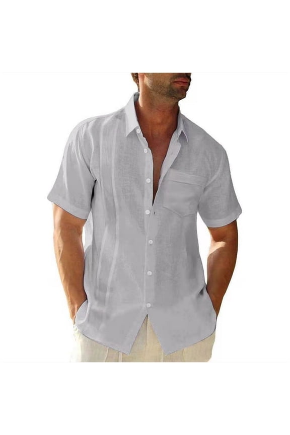 Mens Button Down Shirt Roll Up Short Sleeve Casual Summer Beach Wedding Tops Dressy Business Workout Shirts Gray 3XL