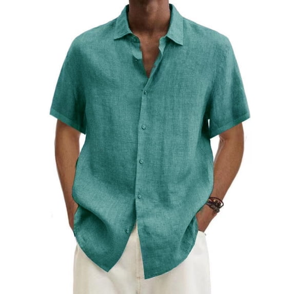 VV AVEORS Mens Button Down Shirts Dressy Casual Short Sleeve Shirt Linen Summer Beach Business Workout Tops Green XL