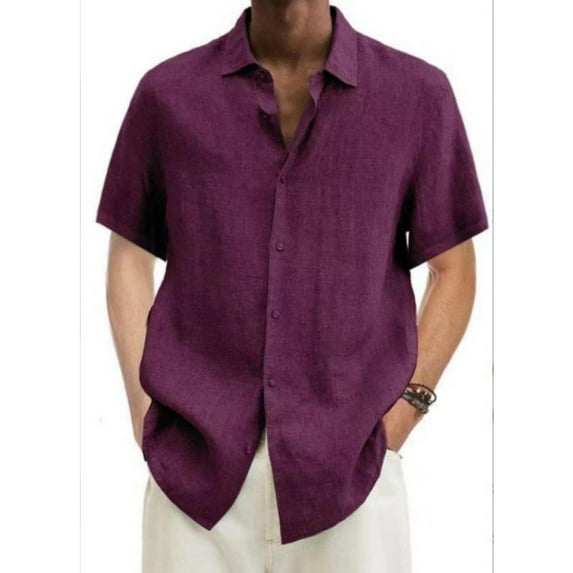 VV AVEORS Mens Button Down Shirts Dressy Casual Short Sleeve Shirt Linen Summer Beach Business Workout Tops Wine 3XL