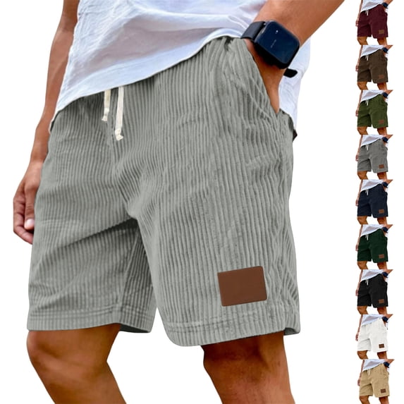 VV AVEORS Mens Corduroy Shorts Casual Elastic Waist Drawstring Bermuda Shorts 2026 Baggy Summer Lightweight Beach Lounge Short Navy L