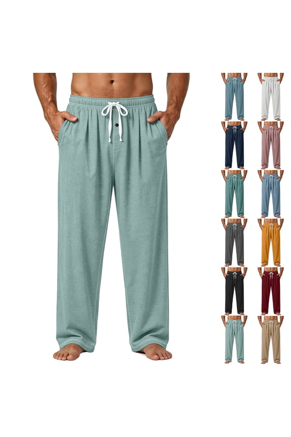 Mens Pajama Pants - Elastic Drawstring Waist Wide Leg Pants Soft Sleep Bottoms For Home Lounge Mint Green XL