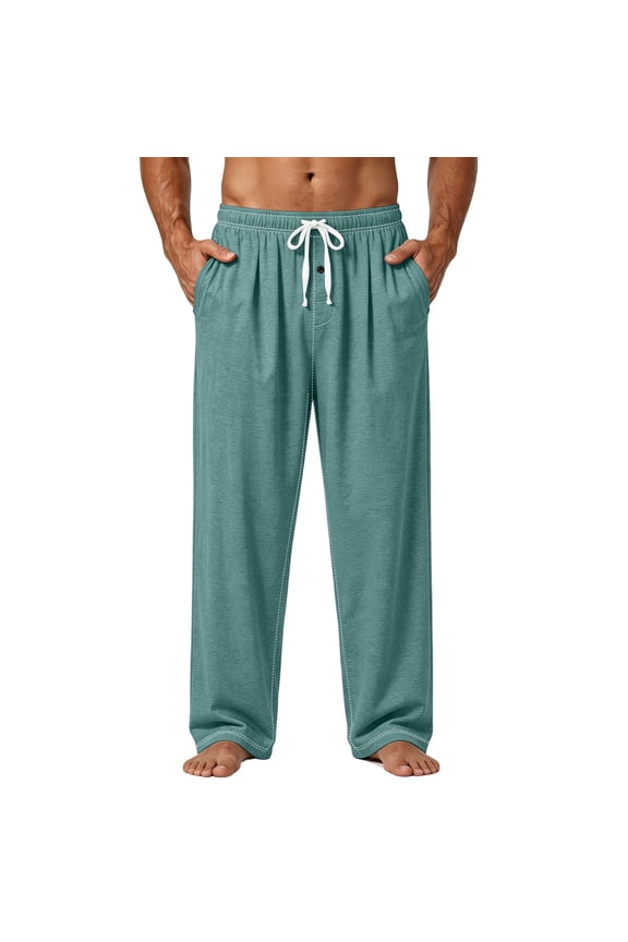 Mens Pajama Pants Loose Fit Elastic Waist Barrel Beach Slacks Lightweight & Cozy Lounge Pj Bottoms Turquoise L