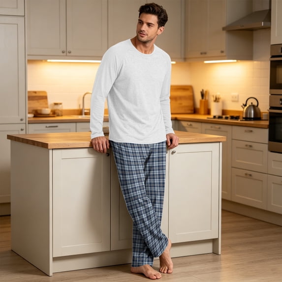 VV AVEORS Mens Pajama Set Bamboo Viscose Soft Pijamas Sets Plaid Long Sleeve Full Length Pants Pjs Check Sleepwear With Pockets Navy M