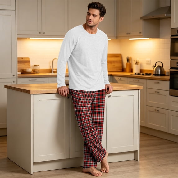 VV AVEORS Mens Pajama Set Bamboo Viscose Soft Pijamas Sets Plaid Long Sleeve Full Length Pants Pjs Check Sleepwear With Pockets Red S