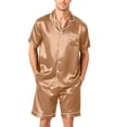 thumbnail image 1 of VV AVEORS Mens Pajamas Set Silk Satin Sleepwear Short Sleeve Button Down Pjs Set 2 Piece Comfort Loungewear With Pockets Complexion L, 1 of 6